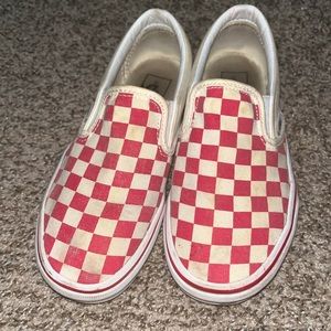 Red checkered slip on vans